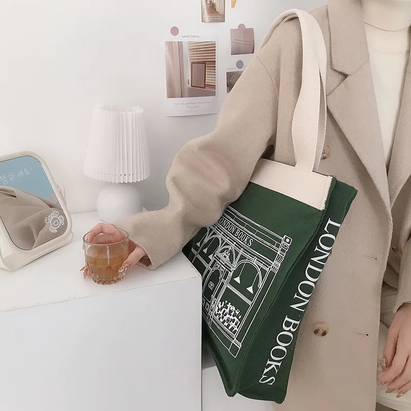 

London Women Canvas Shoulder Bag Cotton Fabric Students Extra Large Books Bag Thick Cloth Handbag Tote Ladies Big Shopping Bags