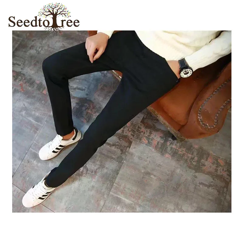 Solid Color Hole Casual Men's Jeans Small Feet Slim Men's Denim Trousers Ankle Length Pants