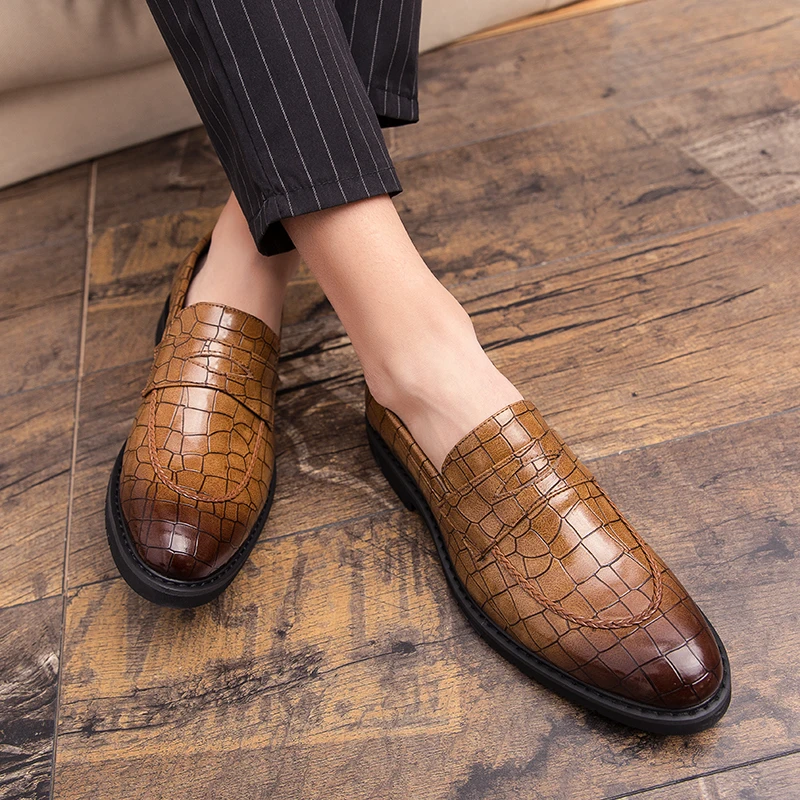 Лоферы мужские кожаные без застежки Мокасины на шнуровке повседневная обувь