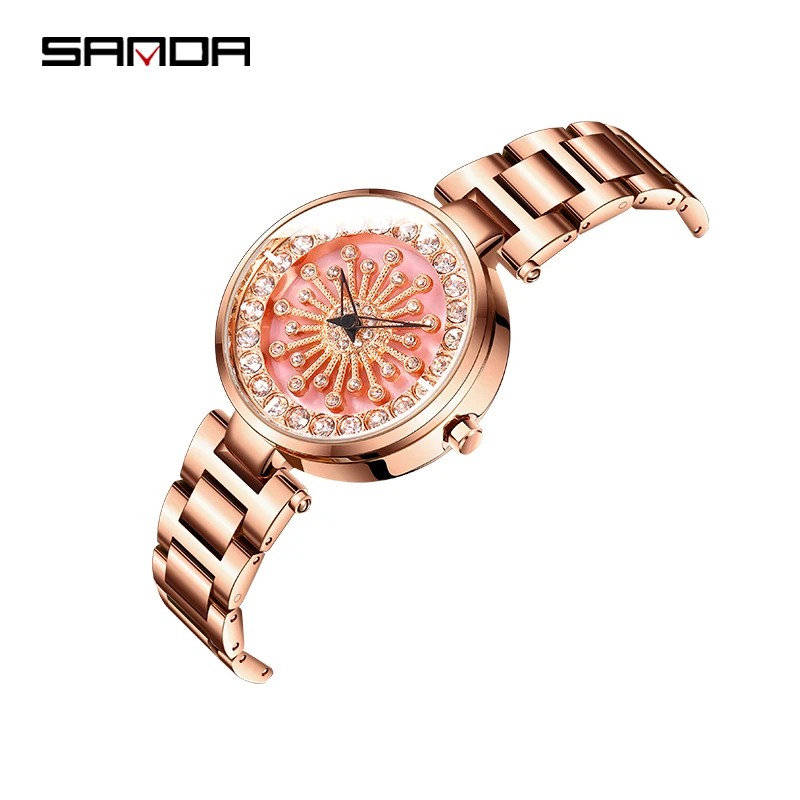 rose gold Sanda, женские кварцевые часы, креативный циферблат, разноцветные, модные часы, женские часы, подарок на день Святого Валентина, женские часы - Цвет: rose gold