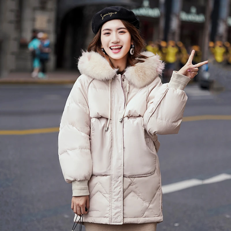 Женская куртка большого размера 3XL парка с капюшоном и меховым воротником