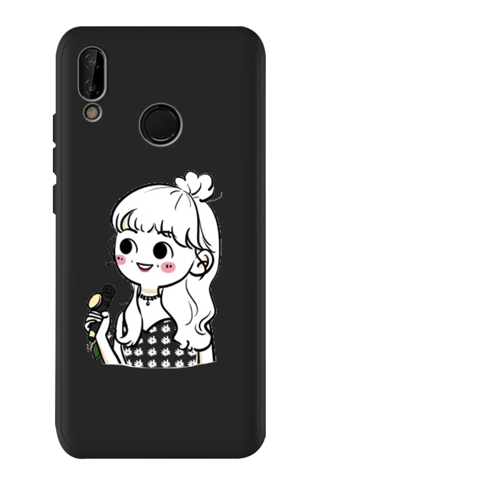 

Cartoon girl black shell For Huawei Mate 30 Pro 10 20 40 Lite Nova P Smart Phone Case back Cover Coque Etui Funda Capa Shell
