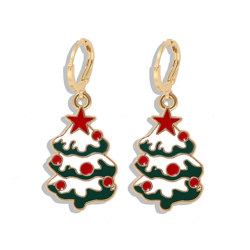 Christmas Tree 2 10 цветов, новинка, Санта Клаус, Рождественская елка, снежинка, снеговик, женские серьги из золотого сплава, рождественский подарок, ювелирное изделие - Окраска металла: Christmas Tree 2