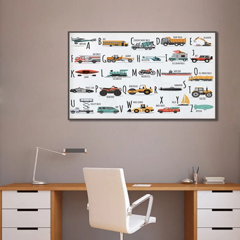 

Cartoon Style Murals Alphabet and Car Aircraft Frameles Poster Home Residential Bedroom Decoration Living Room Canvas Painting