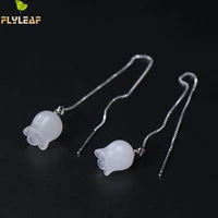 flyleaf gold long drop earrings for women real 925 sterling silver fine white jade wind chimes ear line earings fashion jewelry