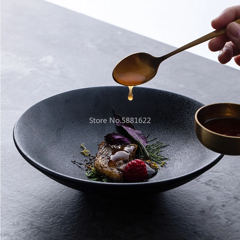 

Ceramic, Vegetable, Fruit, Salad Bowl, Noodle Bowl, European Style Household Hat Bowl, Black Noodle Bowl, Soup Bowl