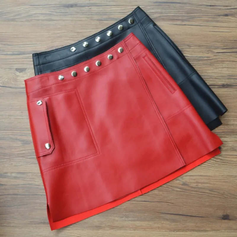 Модные женские сексуальные мини юбки из натуральной овечьей кожи с карманами в