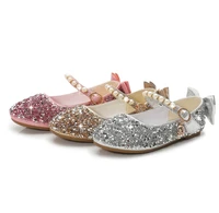 2021 spring girls shoes glitter wedding kids flats baby girl princess shoes gold silver toddler flats anti skid dance shoes