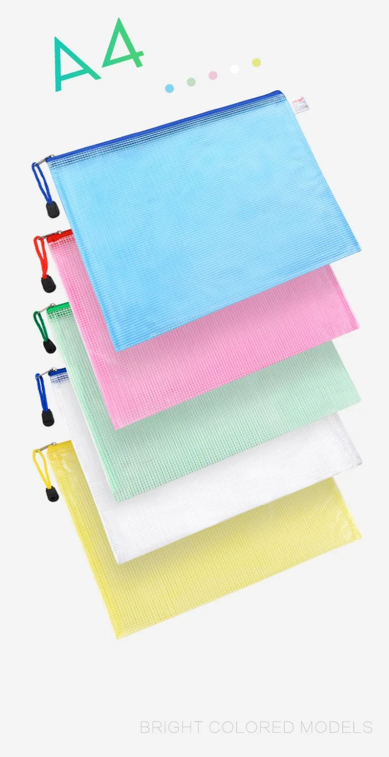 

Transparent Plastic A4 Grid File Folder Business Document Organizer Zipper Bag Office School Pencil Storage Bags Stationery