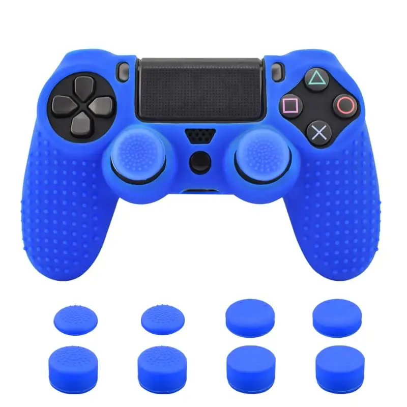 blue 11 в 1 Шипованный Противоскользящий силиконовый чехол для PS4 контроллера sony playstation Dualshock 4 Slim Pro& Stick Grip - Цвет: blue