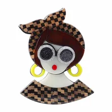 2021 New Design Cartoon Lovely Girl With Glasses Brooches For Women Big Acrylic Brooch Lapel Pins Fashion Party Jewelry Gifts