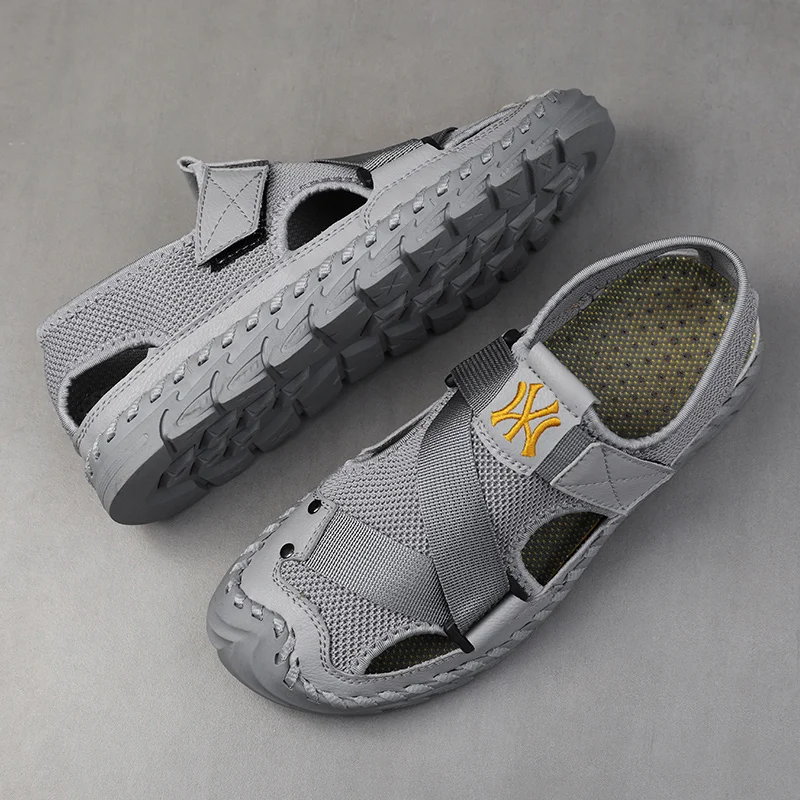 

Сандалии blackoutdoor для мужчин, дышащие пляжные шлепанцы, повседневные из натуральной кожи, для отдыха