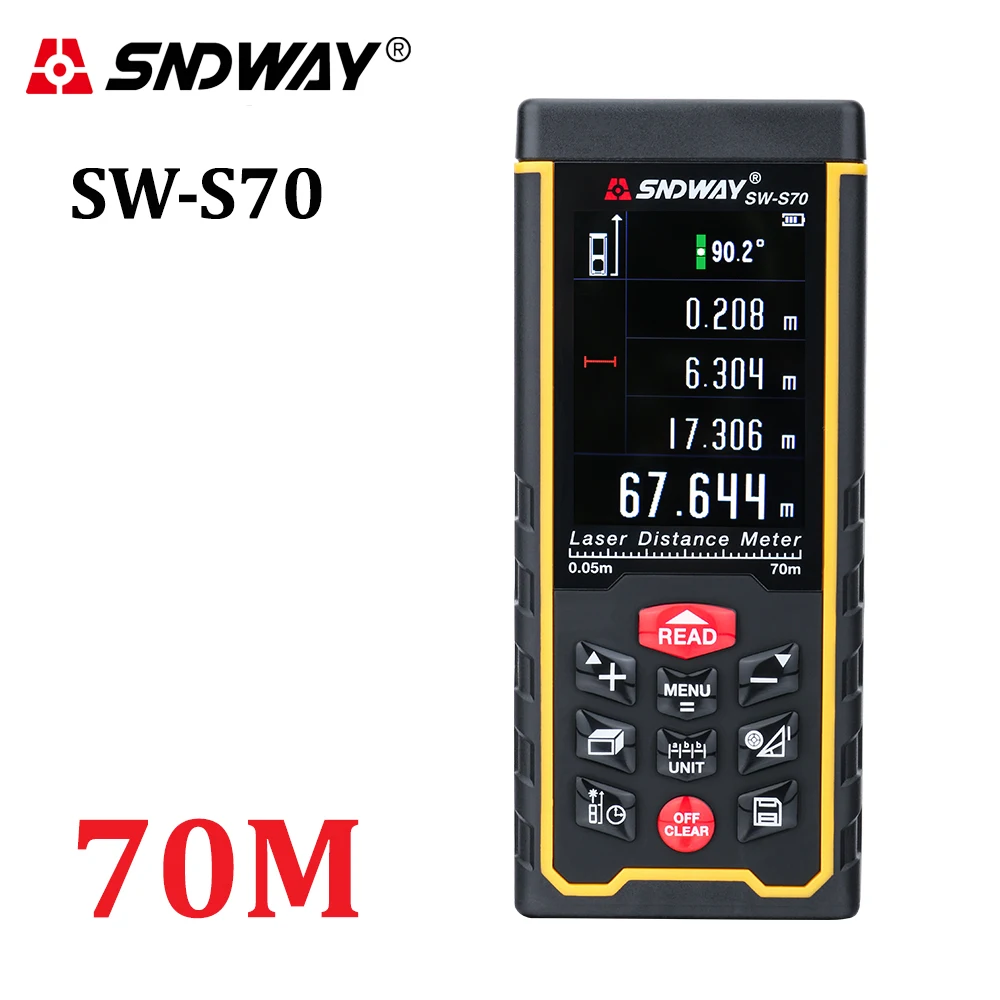 Лазерный дальномер SNDWAY с цветным ЖК-дисплеем, 120 м, 100 м, 80 м, 70 м, 50 м, лазерный дальномер, цифровой измерительный прибор на ленту, угловая линейка, инструмент - Цвет: SW-S70 70m