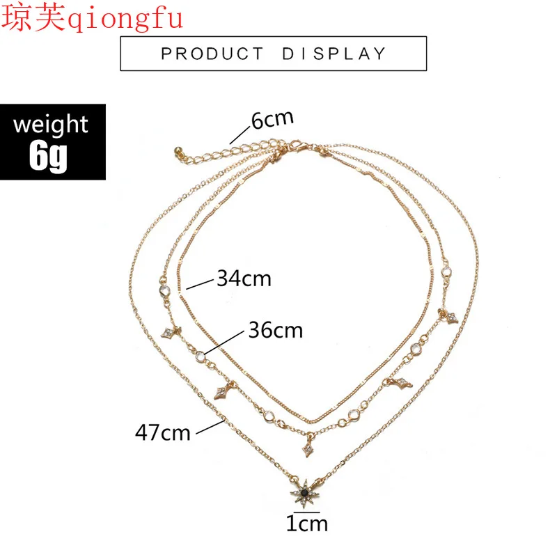 

Qiongfu 2021 new alloy jewelry fashion women's multi-layer star pendant necklace necklace wholesale cuban link chain