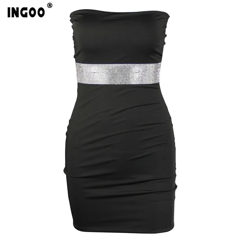 

INGOO Sexy Strapless Bandage Mini Dress 2020 Summer Party Night Elegnat Diamonds Backless Sleeveless Slim Bodycon Short Dresses