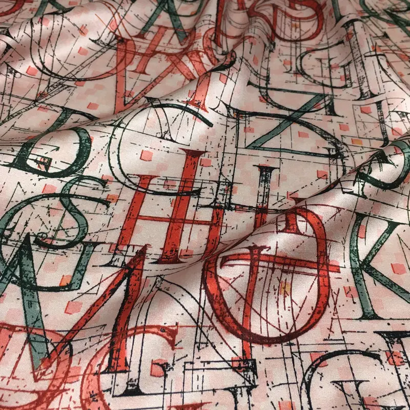 

Artistic letter printing stretch digital printing natural mulberry silk high fashion textile fabric for dress shirt scarf sewing