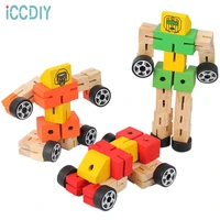 kids wooden transformation robot manual folding building block toy for children autobot figure model educational puzzle toy gift