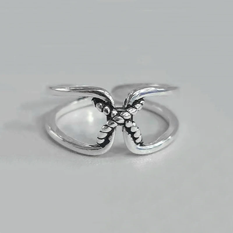 MEETSOFT Thai Silver Opening Ring With 925 Stamp For Women Simple Adjustable Retro Small Rope Knot Double Layer Jewelry Gift | Украшения и