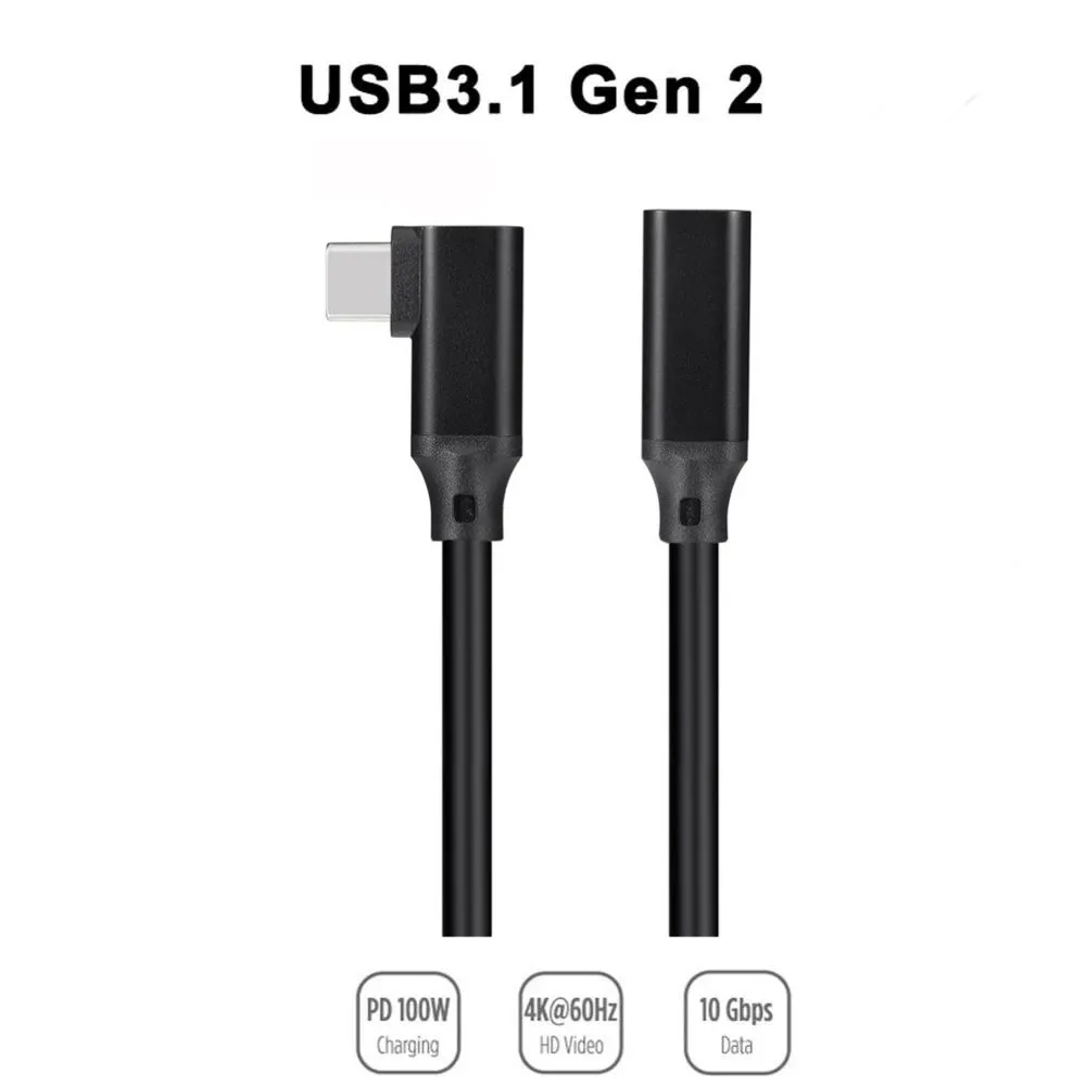 

Elbow 100W PD 5A USB3.1 Type-C Extension Cable 4K 60Hz USB-C Gen 2 10Gbps Extender 0.5m 1m 2m 3m 5m