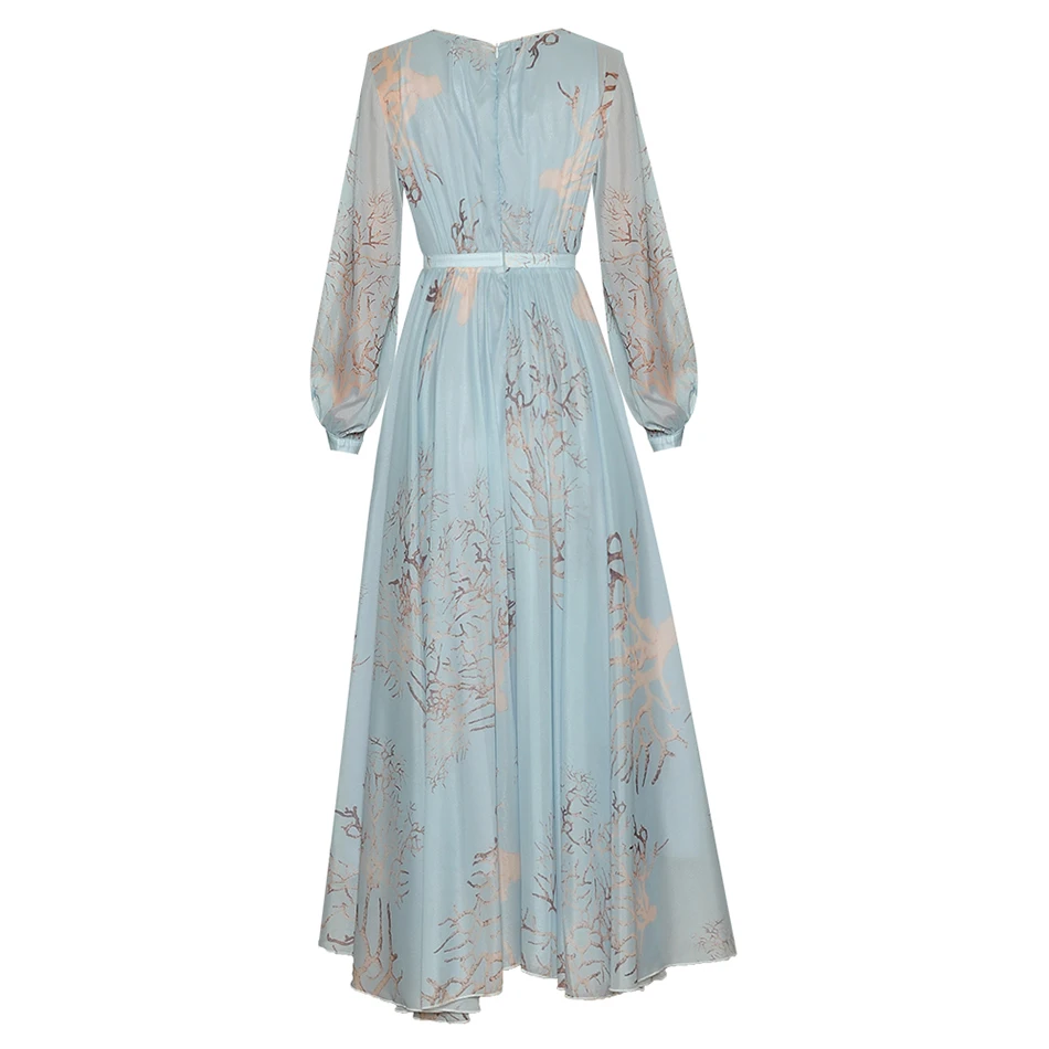 

High Quality Women's 2020 Fall Sexy O-Neck Lantern Sleeve Retro Print Dress Celebrity Runway Club Party Long Dress Vestidos