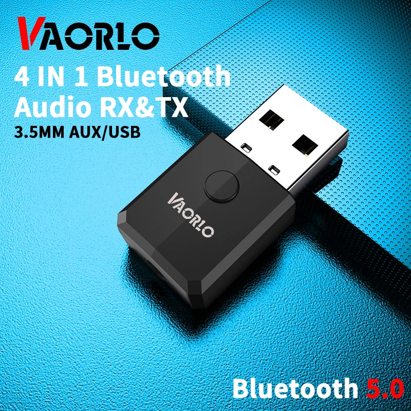 VAORLO 4IN1 USB Bluetooth 5.0 Audio Adapter Dongle Wireless Stereo Music 3.5MM AUX Bluetooth Transmitter&Receiver For PC TV Car