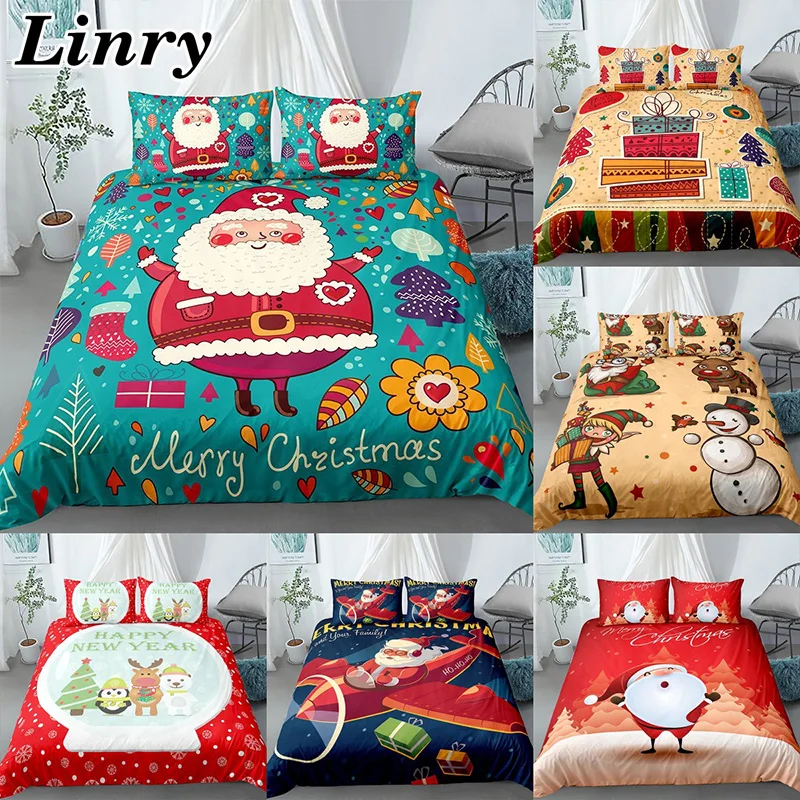 

Christmas Comforter Bedding Set Santa Claus Queen Size Duvet Cover Set with Pillowcase 2/3PCS Quilt Covers (No Bed Sheet)