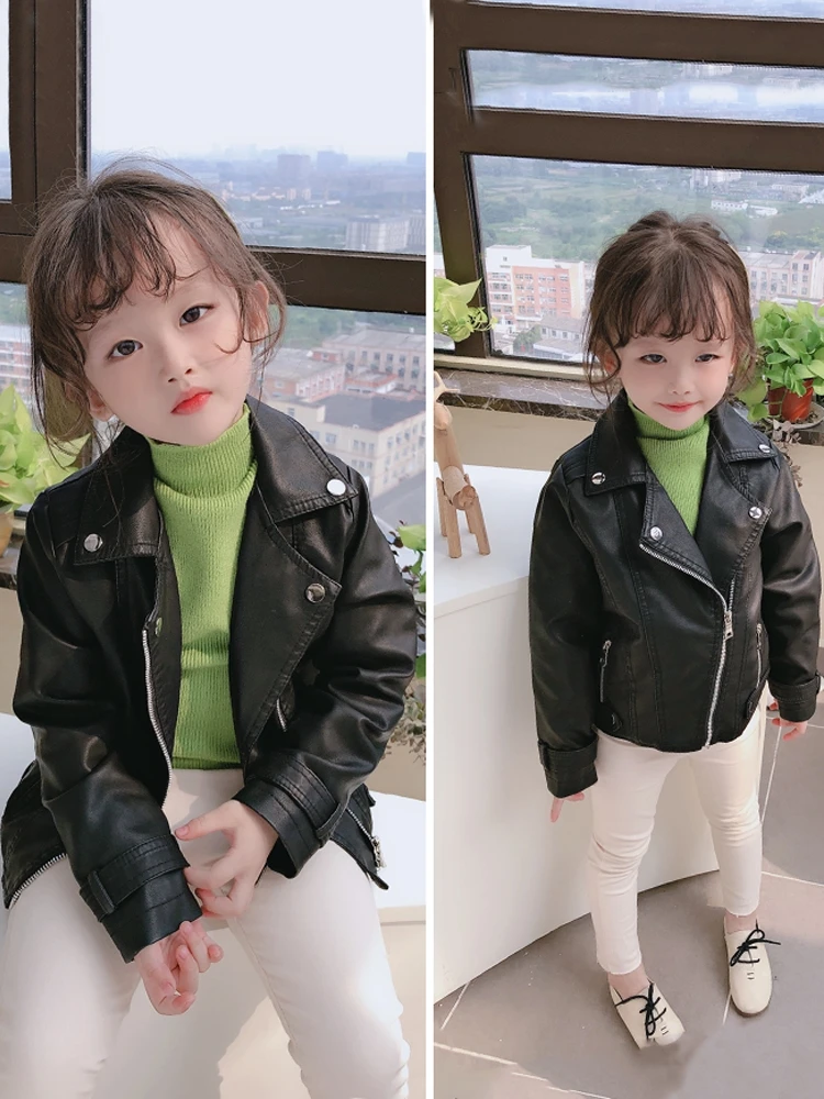 Куртка из ПУ кожи для девочек и мальчиков однотонная удобная куртка весна-осень