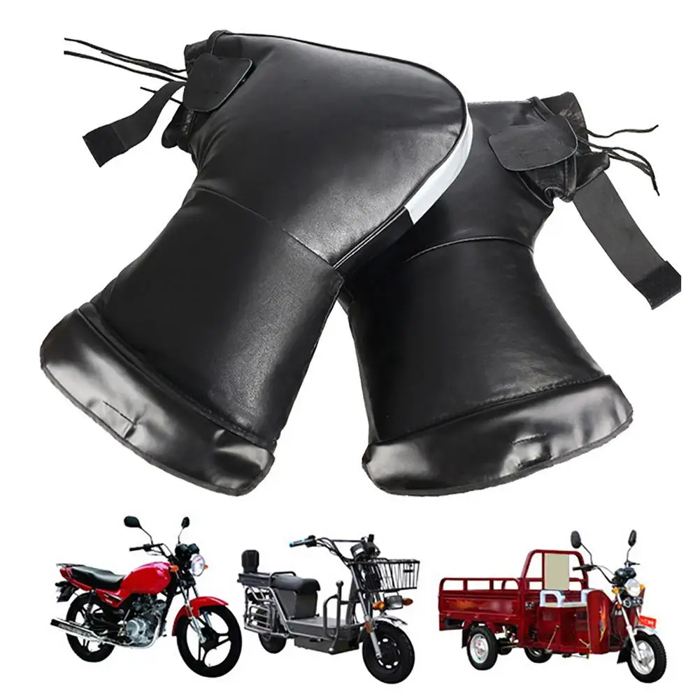 

1pair Motorcycle Winter Warm Handlebar Gloves Windproof Warm Thick Plush PU Leather/oxford Cloth Cold Winter Warm Cycling Gloves