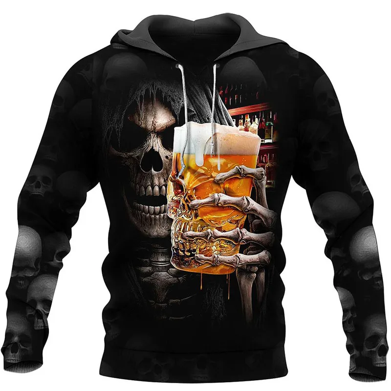 

New beer skull hoodie fun 3D printed sweatshirt hoodie zipper hoodie fashion casual street sportswear for men and women