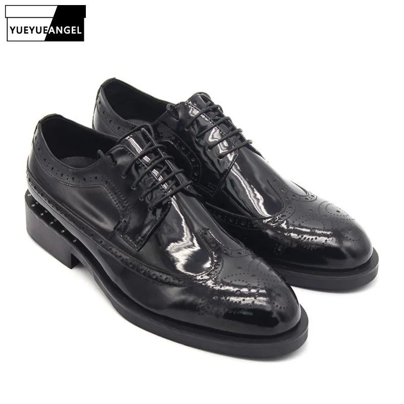 

2020 Formal Dress Shoes Men Genuine Leather Height Increasing Wing Tip Shoes For Men Black Male Social Shoe Male Footwear US11.5