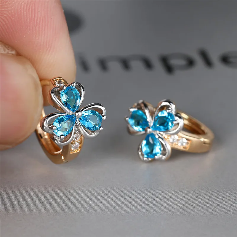 Висячие свадебные серьги с кристаллами и цветами модные женские голубым