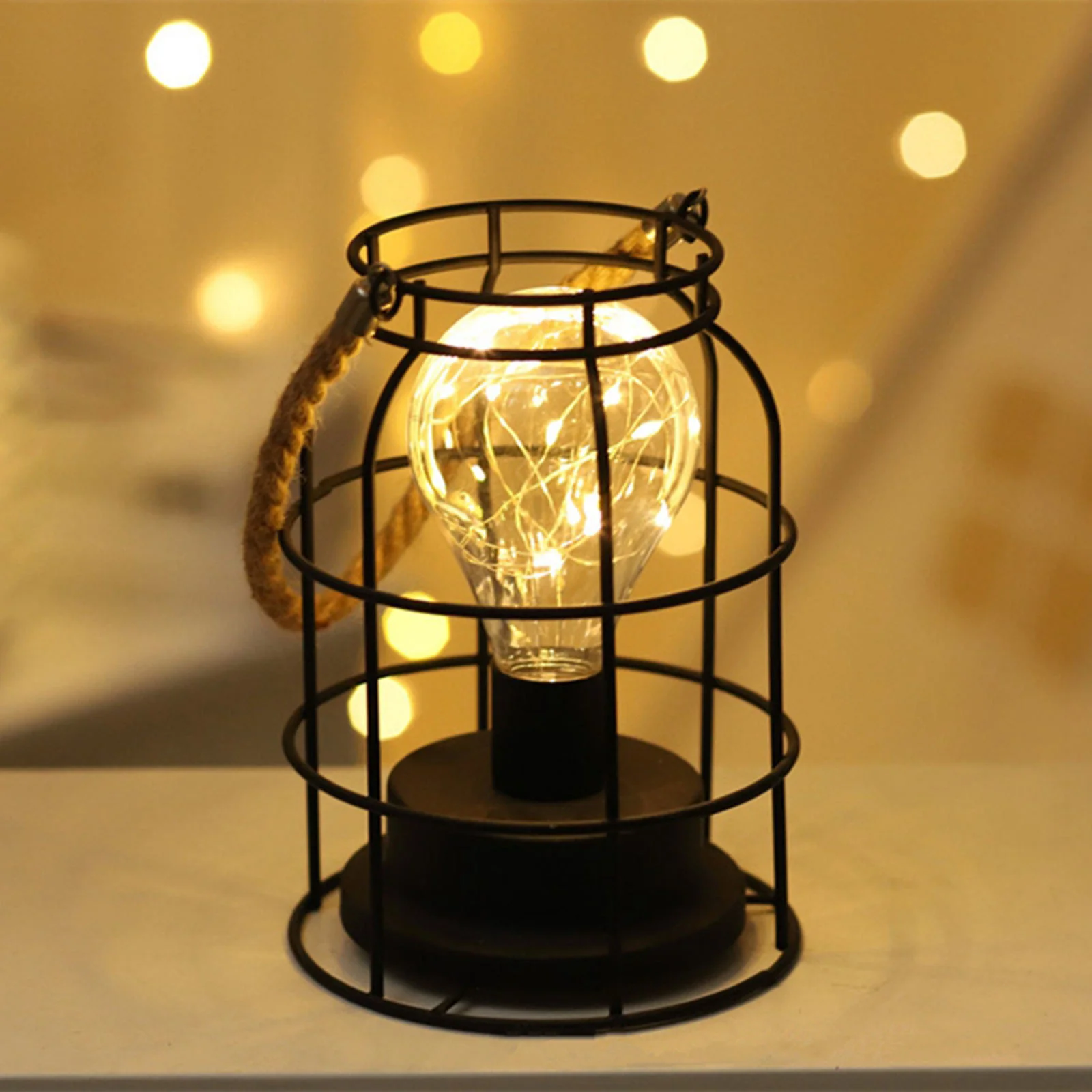 

Reading Nightstand Hanging LED Night Light E27 Bulb Industrial Retro Wrought Iron Geometry Bedroom Table Lamp Living Room Office