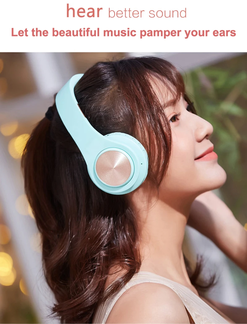 Розовые Bluetooth наушники проводные беспроводные наушники Bluetooth гарнитура Складные стерео игровые наушники с микрофоном Поддержка TF карты