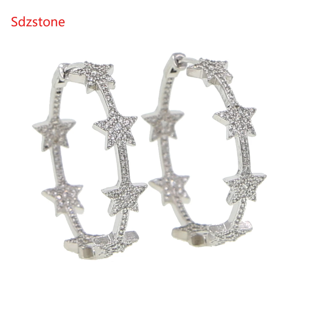 Женские серьги кольца с различными звездами 33 мм|Серьги-кольца| |