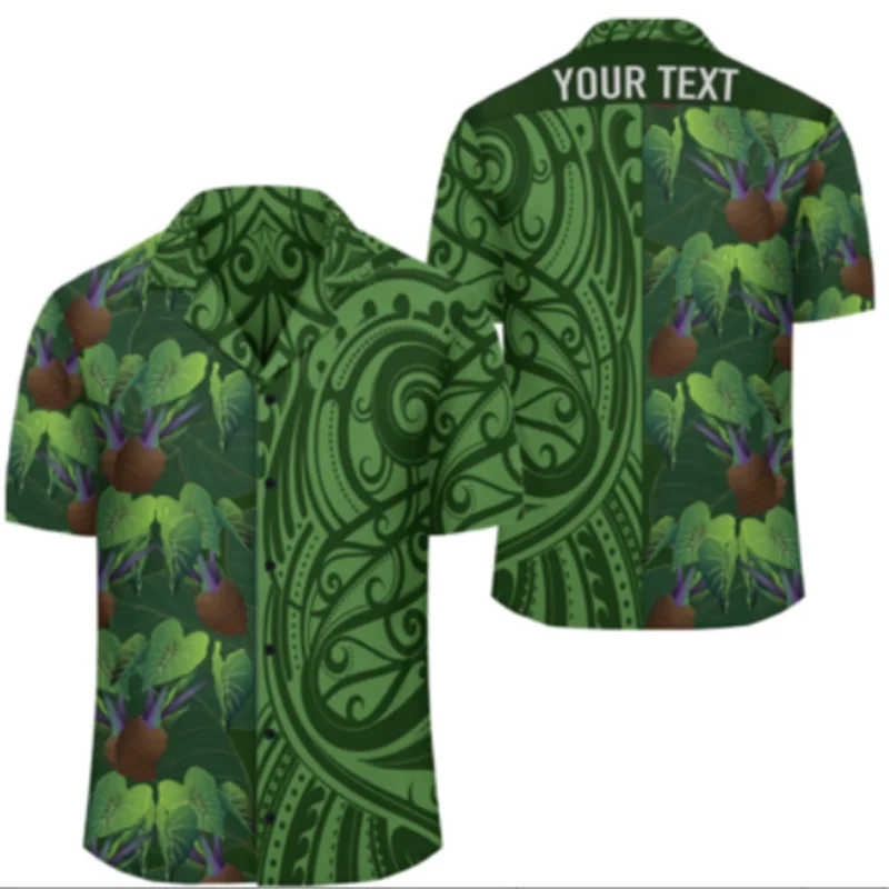 

Men's Summer Casual Beach Short Sleeve Loose Green Vintage Leaves 3d Printed Hawaiian Shirt Quick Dry Stand Collar Tee