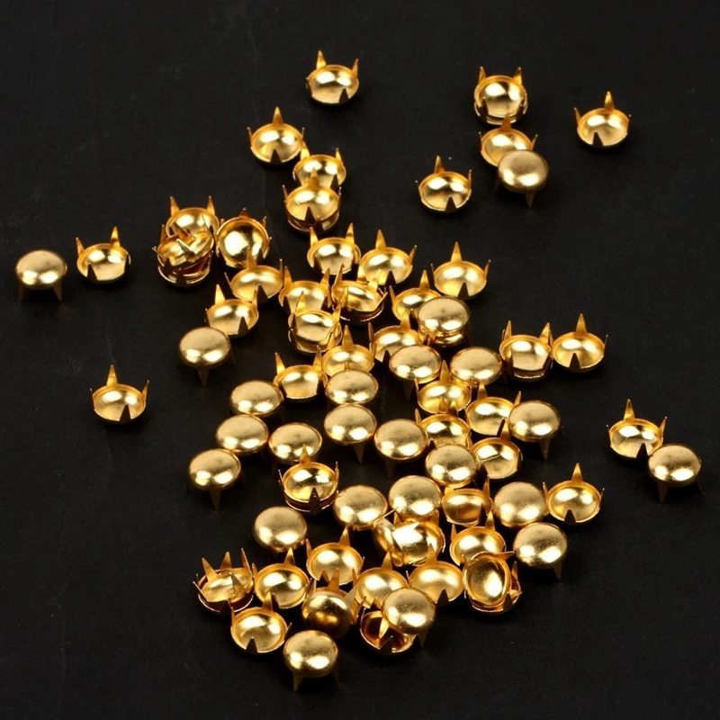 100 pcs Metal Rivet Nail DIY Accessories 6mm Round leather clothing Punk Gold