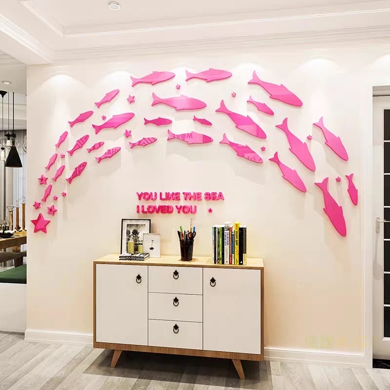 

5 Size Cartoon Fish Wall Sticker Vinyl Mural 3D Bedroom Decor Acrylic Stickers Home Living Room Decoration Accessories