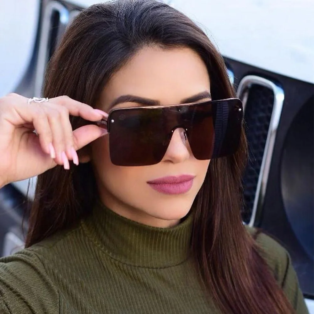 

2021 Stylish Big Square Sunglasses Women Men Brand Design Gradient Lens Oversized Goggles Retro Half Frame One Piece Sun Glasses