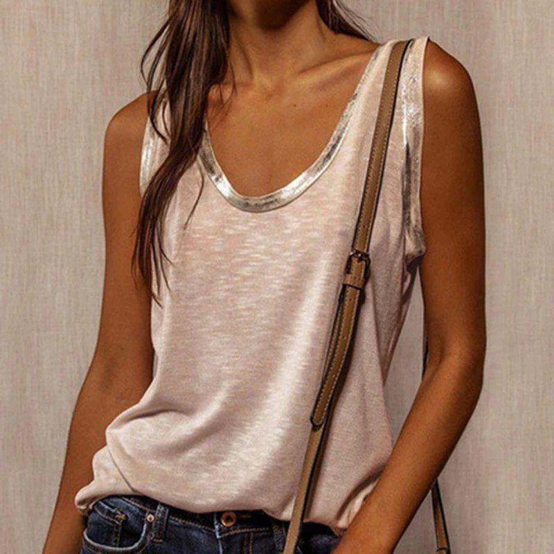 

Майка женская с круглым вырезом, элегантная рубашка без рукавов, свободная элегантная одежда, лето 2021