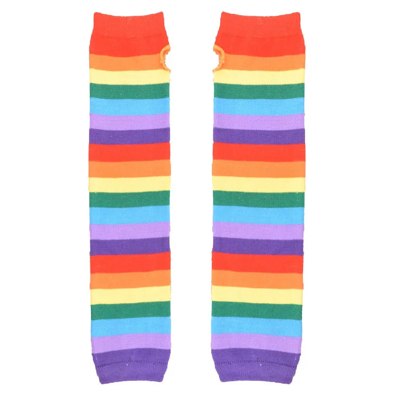 

Stripe Rainbow Women Gloves Hole Cosplay Glove Long Sun Protection Mittens Female Cotton Glove Warm Fashion Sexy Gloves Set