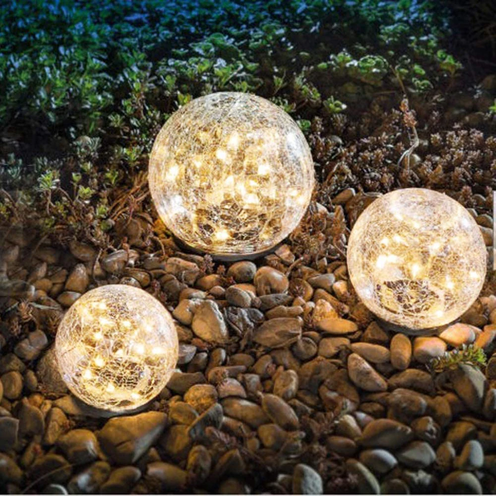 D2 Garden Solar Lights Cracked Glass Ball Waterproof Warm White LED for Outdoor Decor Decorations Pathway Patio Yard Lawn Light