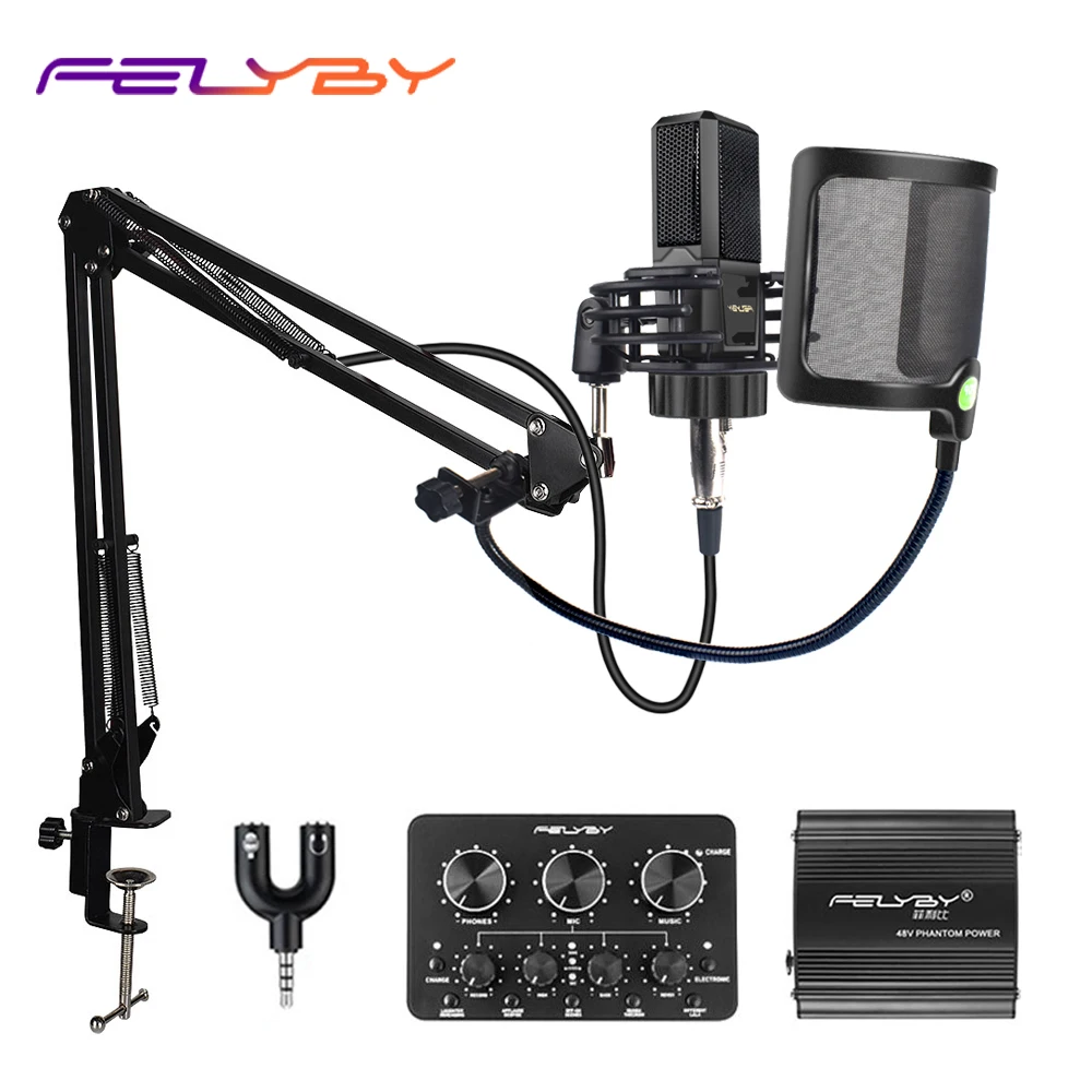 FELYBY BM1000 Профессиональный Аудио Студийный конденсаторный микрофон для караоке