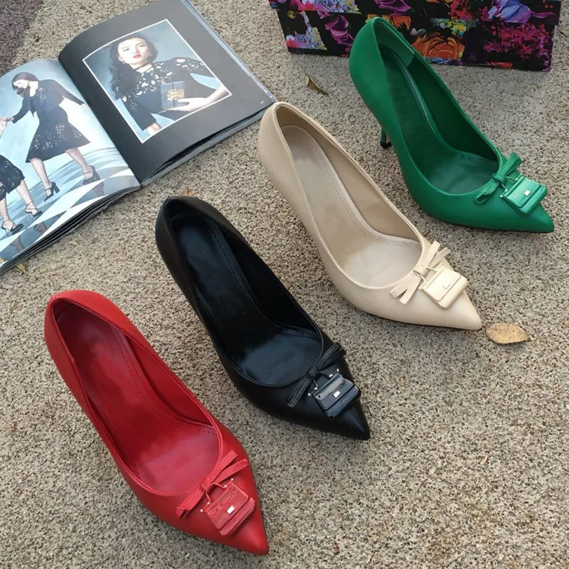 

New Pumps Brand Fashion High Quality Women High Heel Shoes Genuine Leather Red Wedding Shoes Thin Heel Sexy Party Shoes