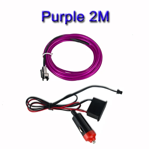 purple 2m EL Wire Автомобильный светодиодный светильник 1 м 2 м с адаптером освещение салона автомобиля украшение двери для авто неоновый светильник светодиодный Канатный светильник 10 цветов/ - Испускаемый цвет: purple 2m