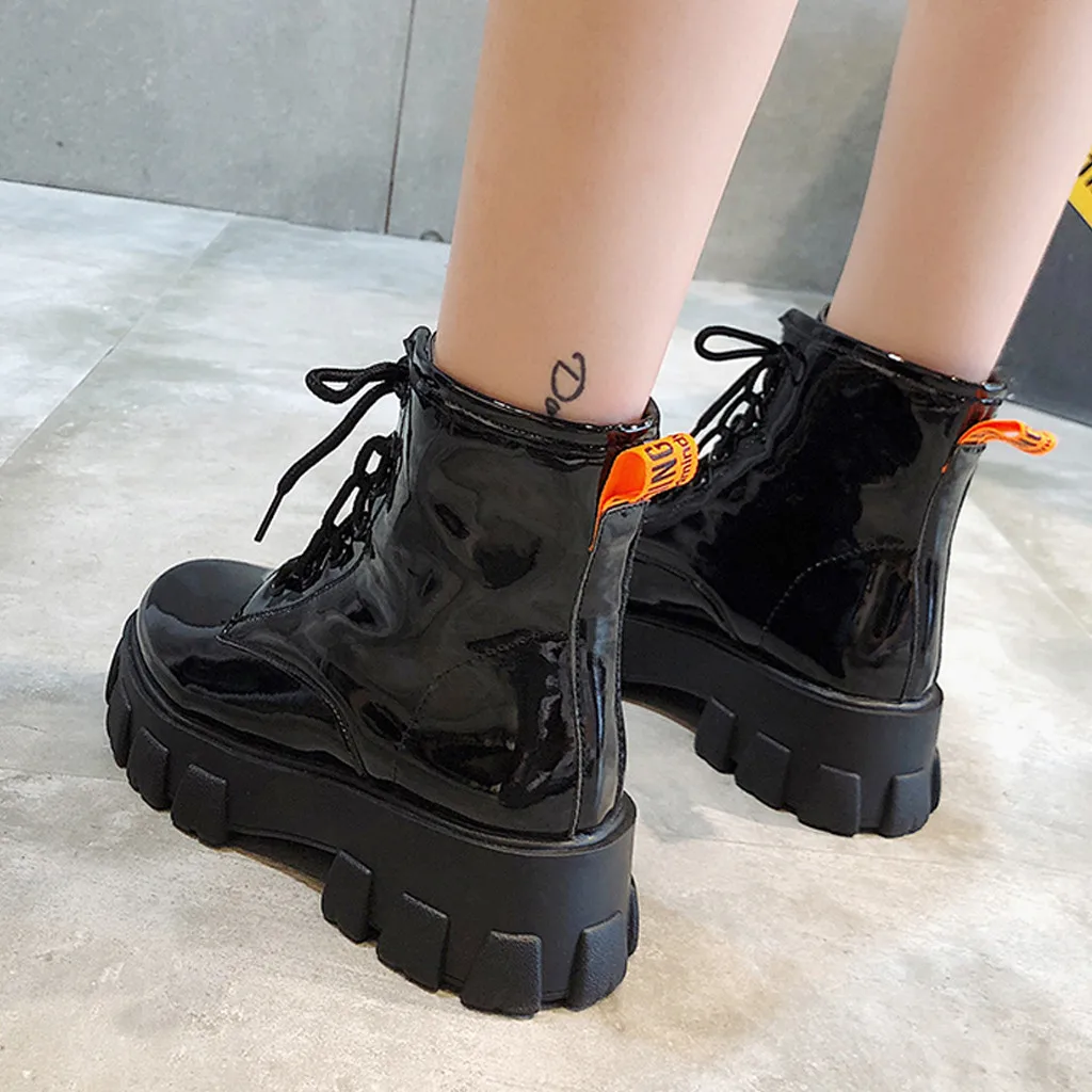 Зимние Черные ботильоны из лакированной кожи для женщин плюшевые теплые ботинки