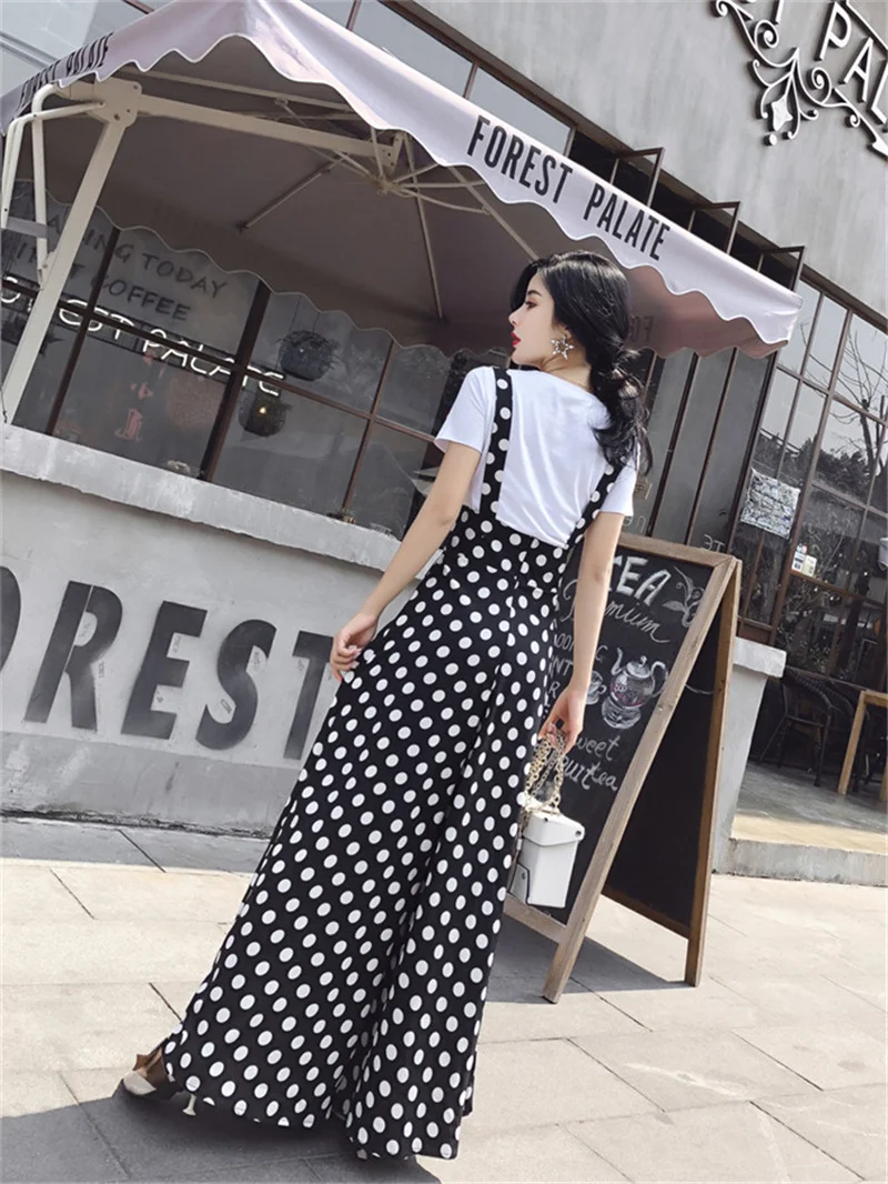 Летние модные шифоновые широкие брюки с открытой спиной и принтом в горошек