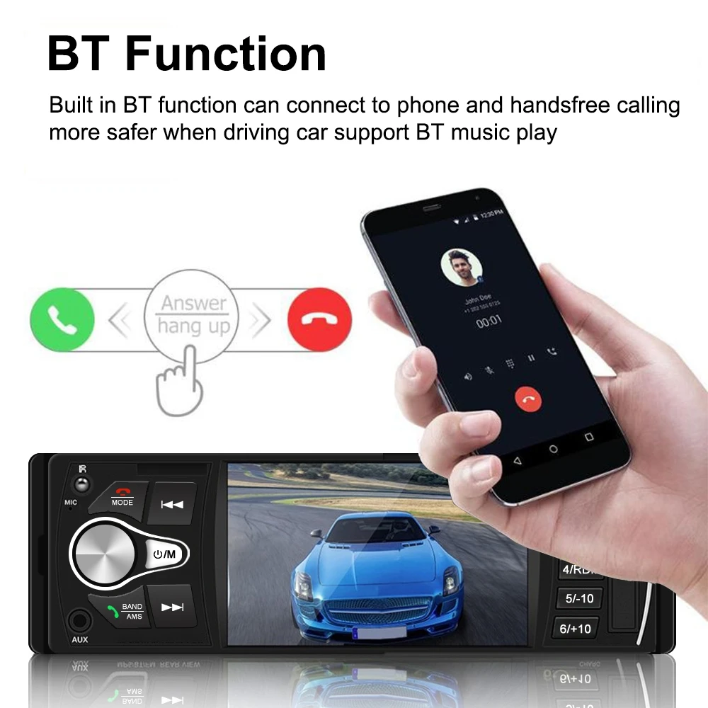 Автомобильный радиоприемник MP5 4 1 дюйма Din Bluetooth FM радио реверсивное изображение