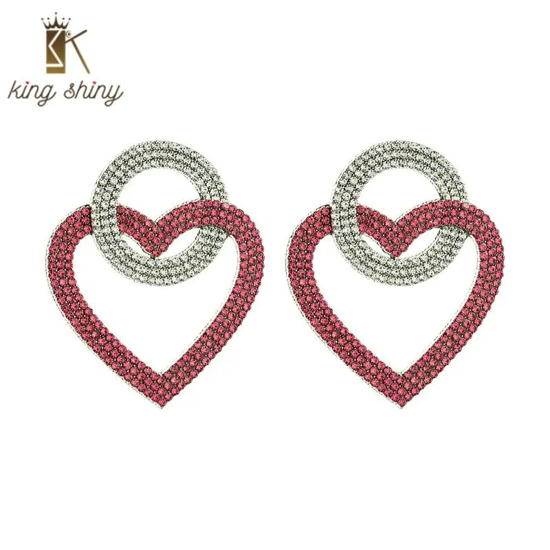 

Za Brand Colorful Crystal Statement Dangle Earrings for Woman Luxury Multi Color Rhinestome Heart Drop Earrings Girl Ear Jewelry
