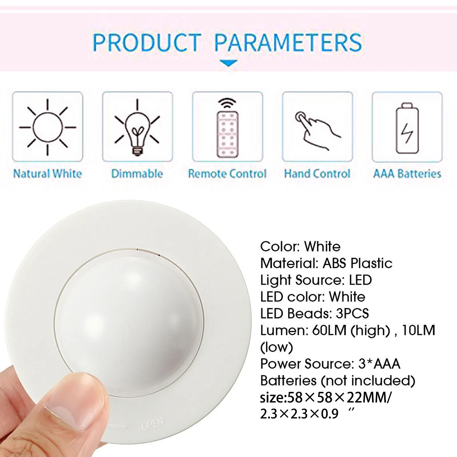 

40# Wireless Dimmable Touch Sensor Led Night Lamps Under Kitchen Cabinets Lights Led Puck Lights Remote Control Fit For Stair