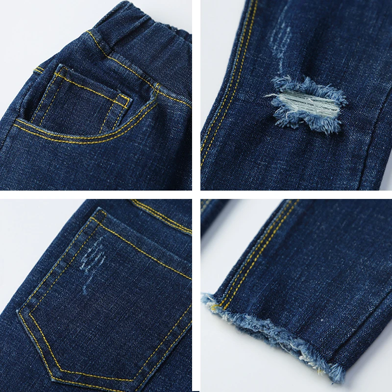 Детские леггинсы для девочек джинсы осенние рваные штаны подростков джинсовые с